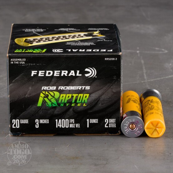 25rds – 20 Gauge Federal Rob Roberts Raptor Steel 3" 1oz. #2 Steel Shot Ammo