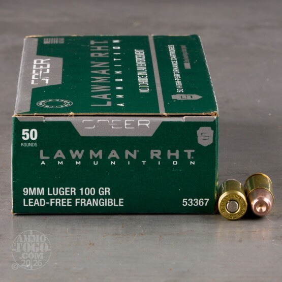 50rds – 9mm Speer Lawman RHT 100gr. Frangible Ammo