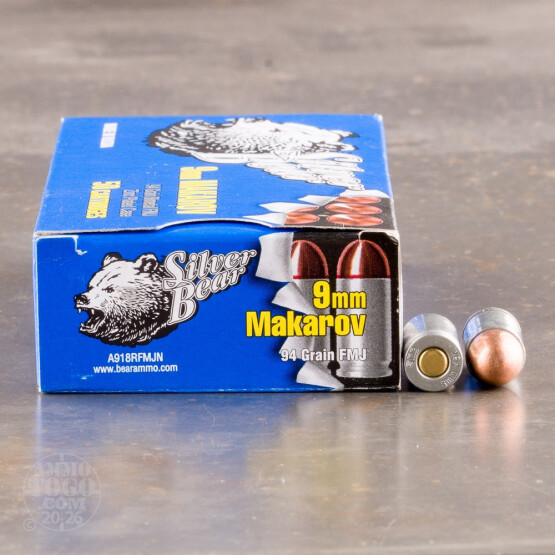 50rds - 9x18 Makarov Silver Bear 94gr. FMJ Ammo