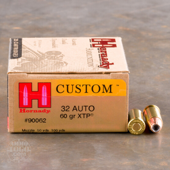 25rds - 32 Auto Hornady 60gr. XTP HP Ammo