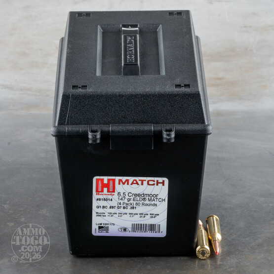 80rds – 6.5 Creedmoor Hornady Match 147gr. ELD Match Ammo in Field Box