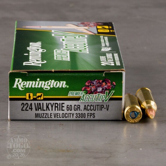 20rds – 224 Valkyrie Remington Premier 60gr. AccuTip-V Ammo