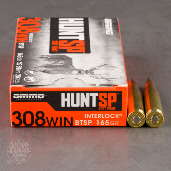 20rds – 308 Win Ammo Inc. Hunt 165gr. SPBT Ammo