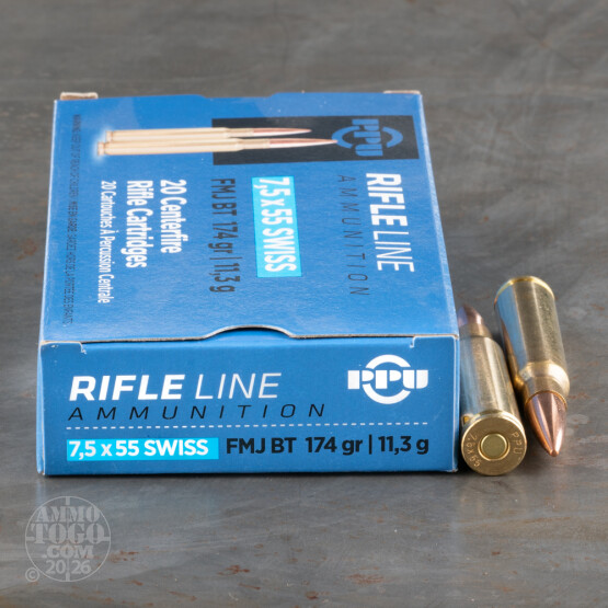 20rds – 7.5×55 Swiss Prvi Partizan 174gr. FMJBT Ammo