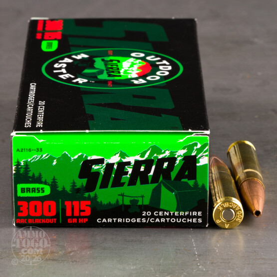 20rds – 300 AAC Blackout Sierra Outdoor Master 115gr. HP Ammo