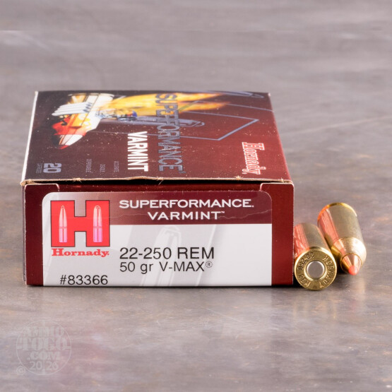 20rds – 22-250 Hornady Superformance 50gr. V-MAX Ammo
