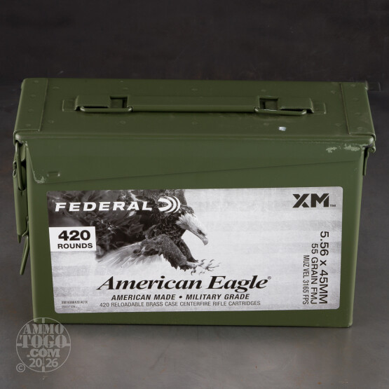 420rds – 5.56x45 Federal American Eagle 55gr. FMJBT XM193 Ammo in Ammo Can