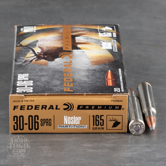 20rds – 30-06 Federal Vital-Shok 165gr. Nosler Partition Ammo