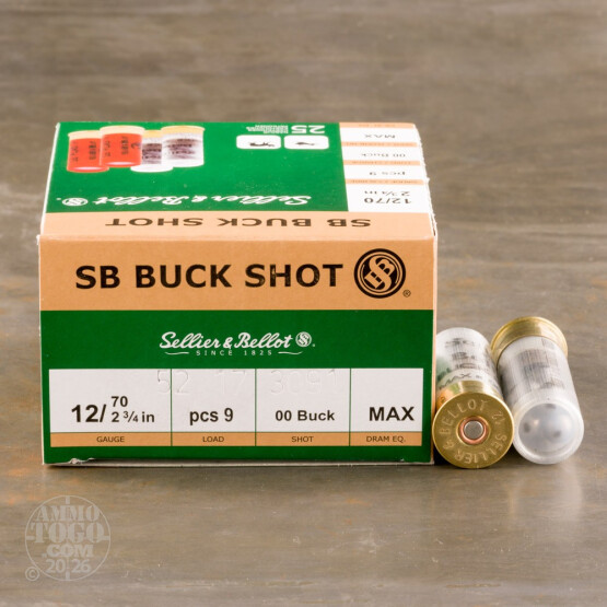 250rds - 12 Gauge Sellier and Bellot 2 3/4" 9 Pellet 00 Buckshot Ammo