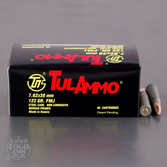 1000rds - 7.62x39mm Tula 122gr. FMJ Ammo
