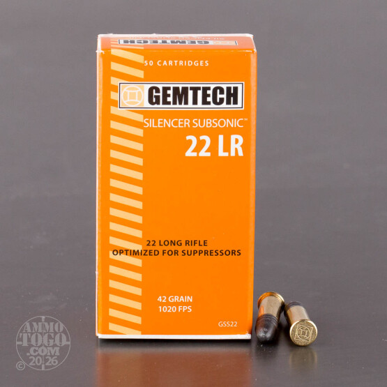 50rds - 22LR Gemtech Silencer Subsonic 42gr. LRN Ammo