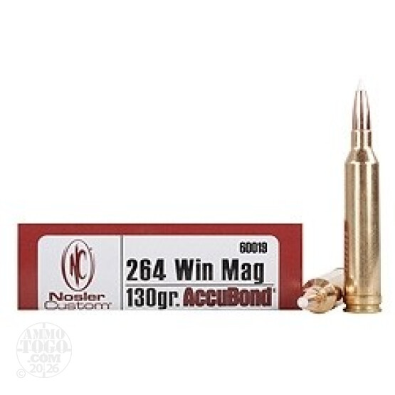 20rds - 264 Win. Mag. NoslerCustom Trophy Grade 130gr. Accubond Ammo
