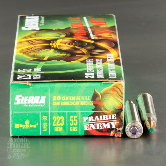 20rds – 223 Rem Sierra Prairie Enemy 55gr. BlitzKing Ammo