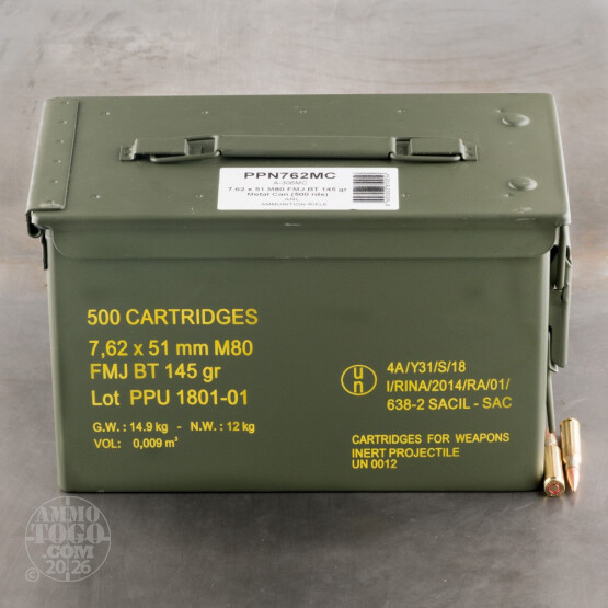 500rds – 7.62x51 M80 Prvi Partizan 145gr. FMJBT Ammo in Can