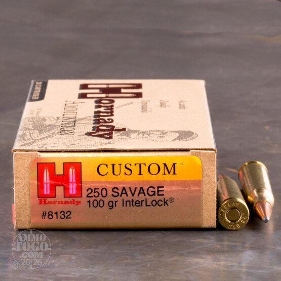 20rds – 250 Savage Hornady Custom 100gr. Interlock SP Ammo 