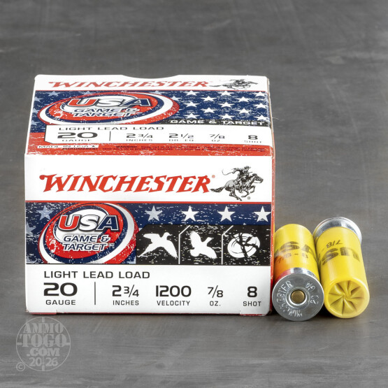 25rds – 20 Gauge Winchester USA Game & Target 2-3/4" 7/8oz. #8 Shot Ammo