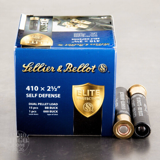 25rds - 410 Bore Sellier & Bellot Elite Protection 2-1/2" Dual Pellet Load - 000 Buckshot + BB Ammo 