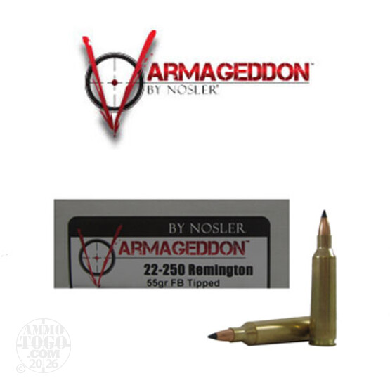 20rds - 22-250 Nosler Varmageddon 55gr. Flat Base Polymer Tipped Ammo