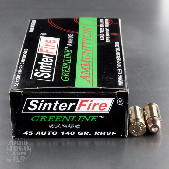 50rds - 45 ACP SinterFire Greenline 140gr. Frangible Ammo