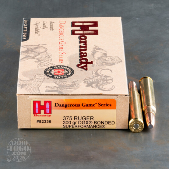 20rds - 375 Ruger Hornady Custom 300gr. DGX Bonded Superformance Ammo