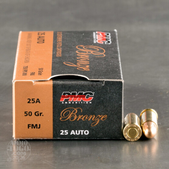 50rds – 25 Auto PMC Bronze 50gr. FMJ Ammo