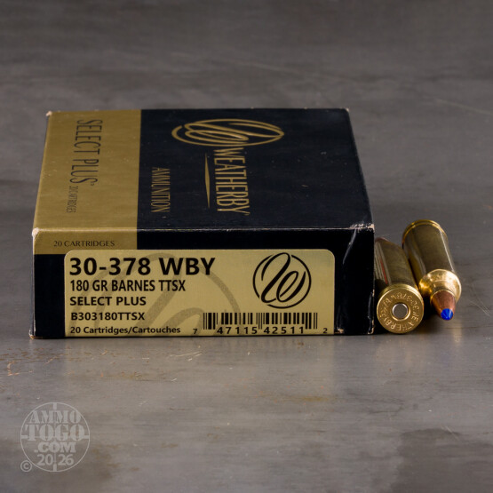 20rds – 30-378 Weatherby Mag Weatherby Select Plus 180gr. TTSX Ammo