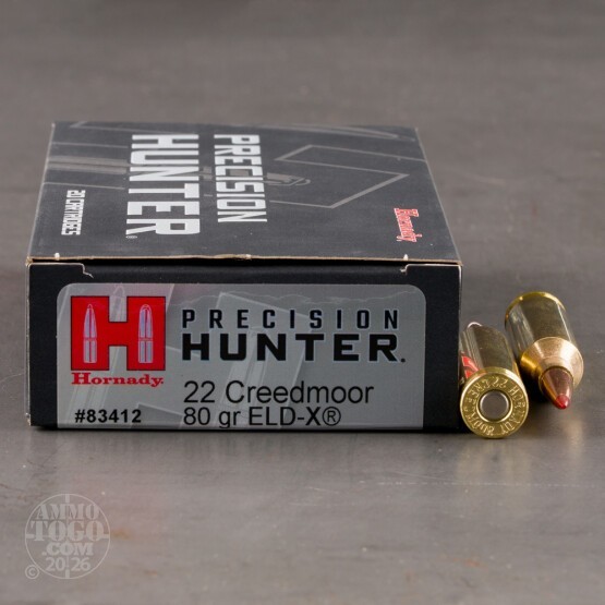 20rds – 22 Creedmoor Hornady Precision Hunter 80gr. ELD-X Ammo
