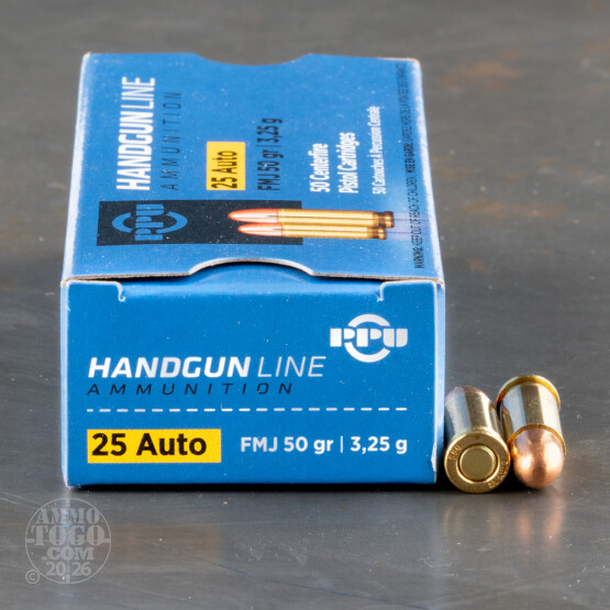 50rds – 25 Auto Prvi Partizan 50gr. FMJ Ammo 