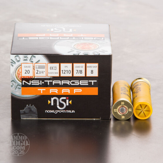 250rds - 20 Gauge NSI Trap 2 3/4" 2 1/2 Dram 7/8oz. #8 Shot Ammo