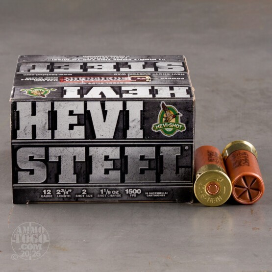 25rds – 12 Gauge Hevi-Steel 2-3/4" 1-1/8oz. #2 Steel Shot Ammo