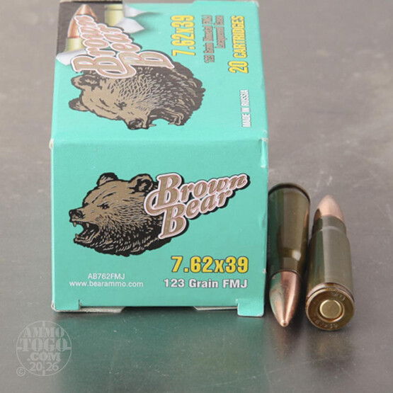 20rds - 7.62x39 Brown Bear 123gr. Polymer FMJ Ammo