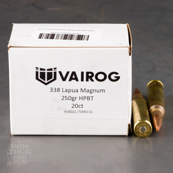 20rds – 338 Lapua Magnum Vairog 250gr. HPBT MatchKing Ammo