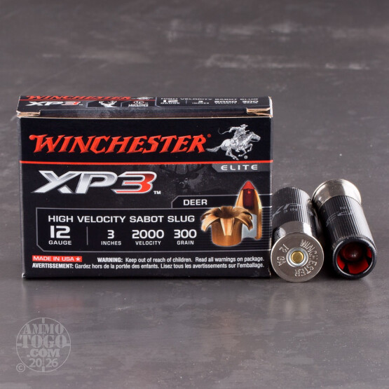 5rds - 12 Gauge Winchester Supreme XP3 3" 300gr. HV Sabot Slug Ammo