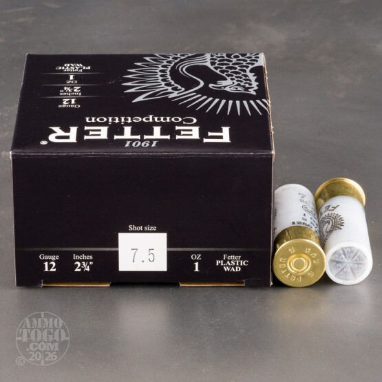 250rds – 12 Gauge Fetter 2-3/4" 1oz. #7.5 Shot Ammo