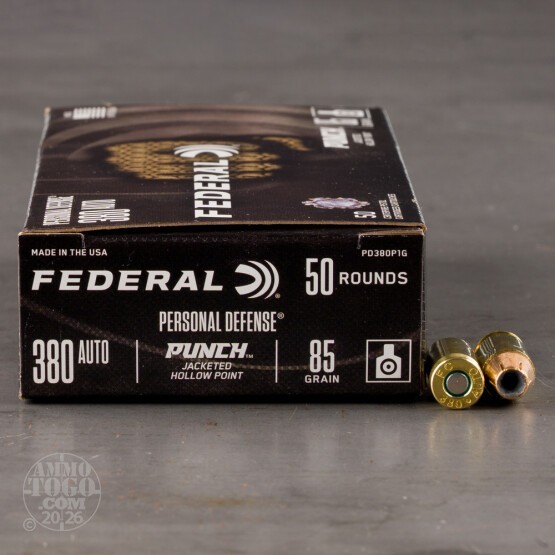 50rds – 380 Auto Federal Punch 85gr. JHP Ammo