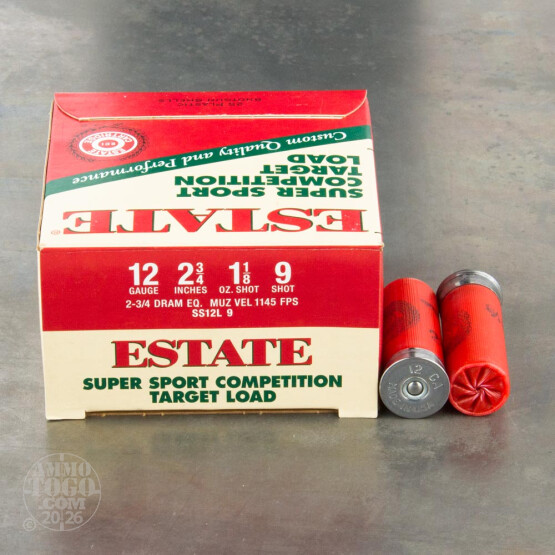 25rds - 12 Gauge Estate Super Sport Competition 2 3/4" 2 3/4 Dram 1 1/8oz. #9 Shot Ammo