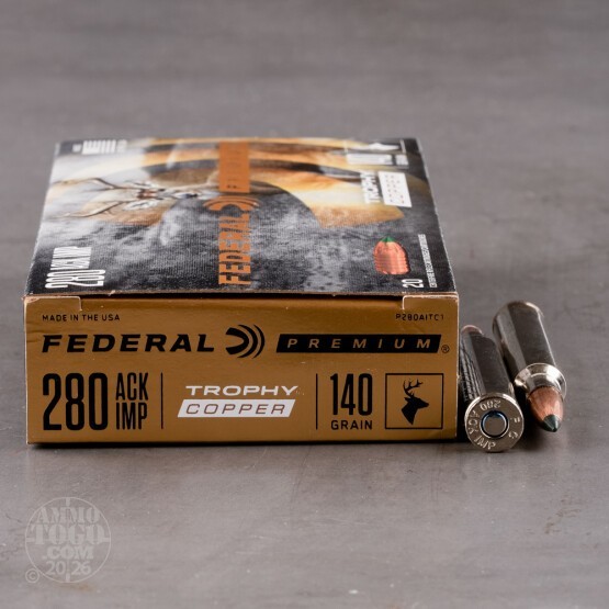 20rds – 280 Ackley Improved Federal 140gr. Trophy Copper Ammo