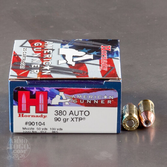 250rds – 380 Auto Hornady American Gunner 90gr. XTP JHP Ammo