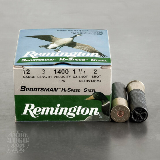 25rds - 12 Gauge Remington Sportsman Hi-Speed Steel 3" 1 1/4oz. #2 Shot Ammo