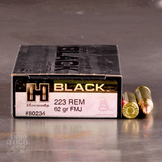 20rds – 223 Rem Hornady BLACK 62gr. FMJ Ammo