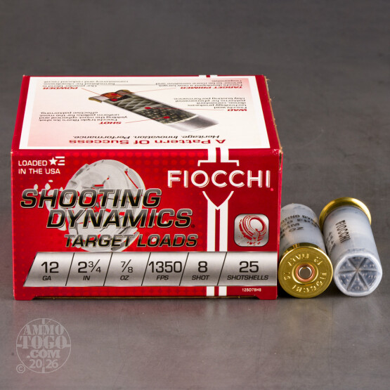 25rds - 12ga Fiocchi 2 3/4" 7/8oz. #8 Shot Target Ammo