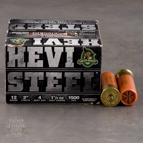 25rds – 12 Gauge Hevi-Steel 3" 1-1/4oz. #4 Steel Shot Ammo