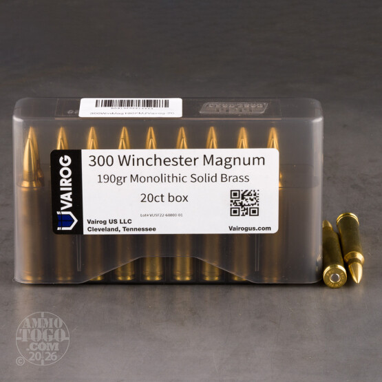 20rds – 300 Win Mag Vairog 190gr. Solid Brass Ammo