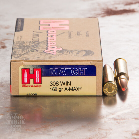 20rds - .308 Hornady A-MAX Match 168gr. Ammo