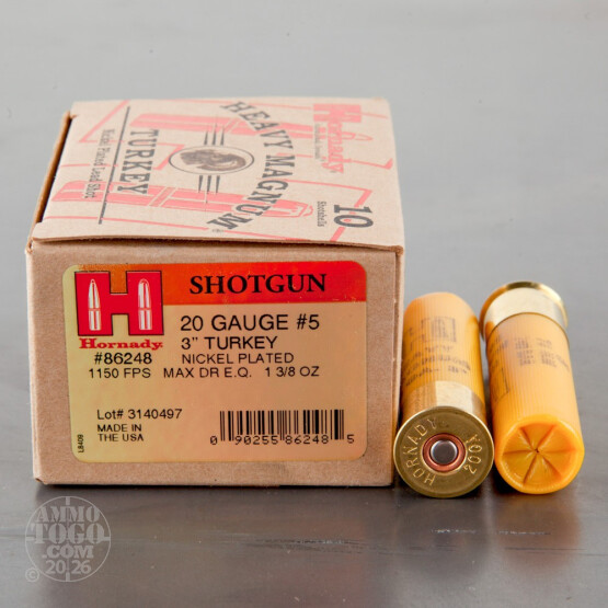 100rds - 20 Gauge Hornady Heavy Magnum Turkey 3" Max Dram 1 3/8oz. #5 Shot Ammo