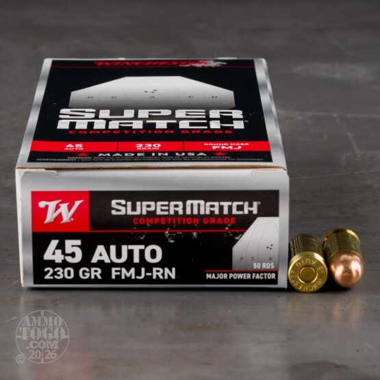 50rds – 45 ACP Winchester Super Match Major Power Factor 230gr. FMJ RN Ammo