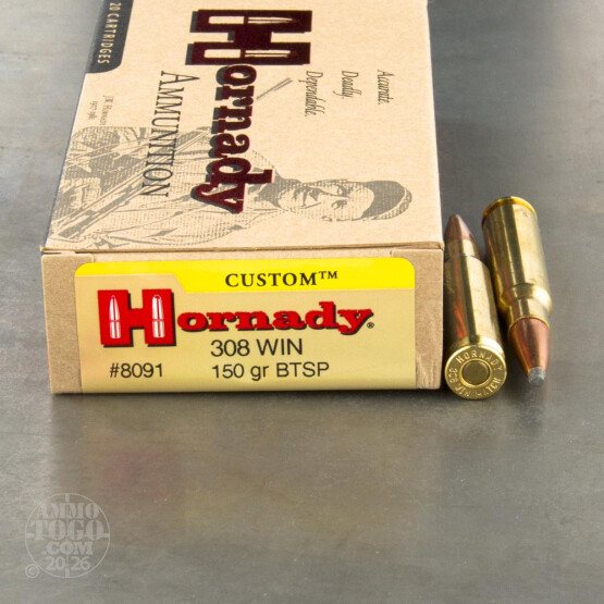 20rds - 308 Win. Hornady 150gr. Boattail Soft Point Ammo