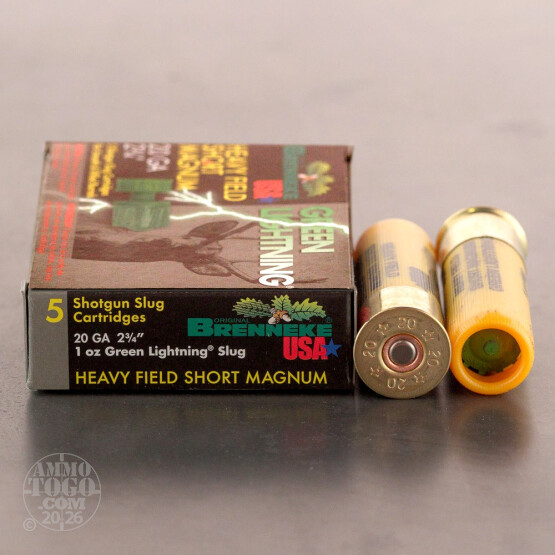 5rds - 20 Gauge Brenneke HFS Magnum Green Lightning 2 3/4" 1oz. Slug Ammo