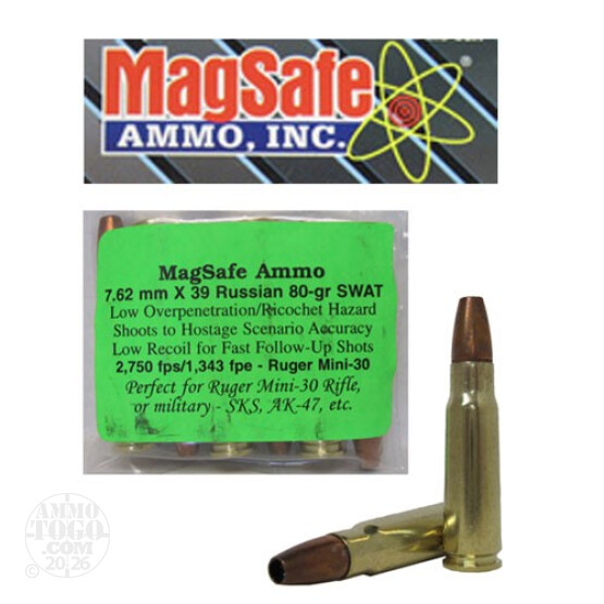 6rds - 7.62x39 Russian Magsafe 80gr. SWAT