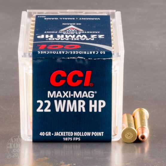 50rds – 22 WMR CCI Maxi-Mag 40gr. JHP Ammo
